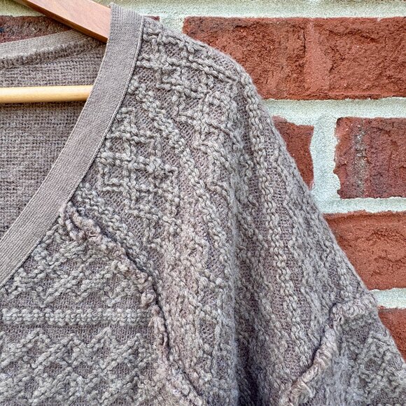 Dylan Chunky Vneck Sweater Large Brown Neutral Fisherman Coastal Grandma - Picture 3 of 9